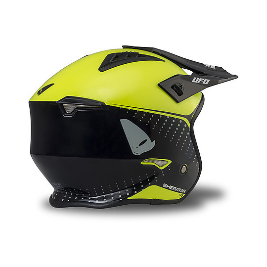 Motorcycle Helmet Jet Trial Ufo Sheratan Black Yellow Neon