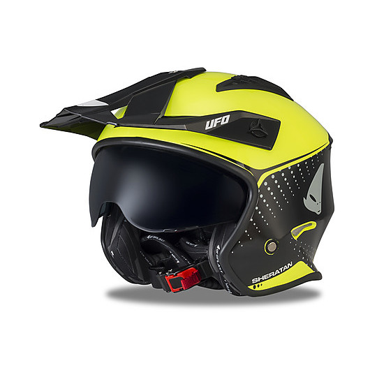 Motorcycle Helmet Jet Trial Ufo Sheratan Black Yellow Neon