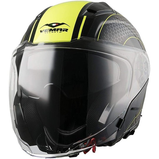 Motorcycle Helmet Jet Vemar FENG Double Visor HIVE Yellow Fluo