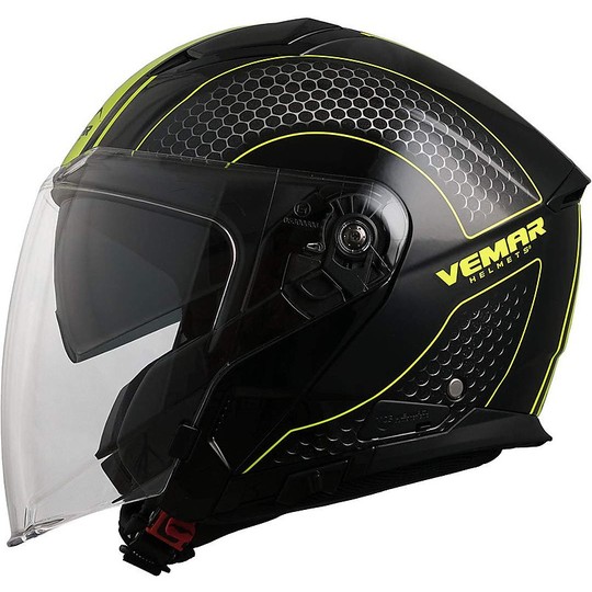 Motorcycle Helmet Jet Vemar FENG Double Visor HIVE Yellow Fluo