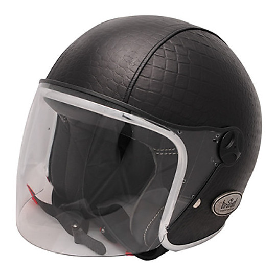 Motorcycle Helmet Jet Vintage Fiber Baruffaldi Zeon Crocco Leather Black