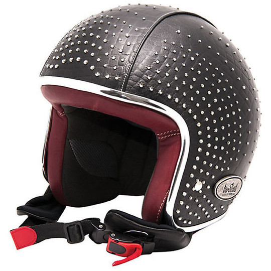 Motorcycle Helmet Jet Vintage Fiber Baruffaldi Zeon Leather Swarovski sky