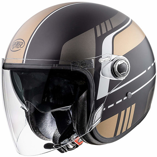 Motorcycle Helmet Jet Vintage In Premier Fiber Spade BL19 BM Black Gold Matt
