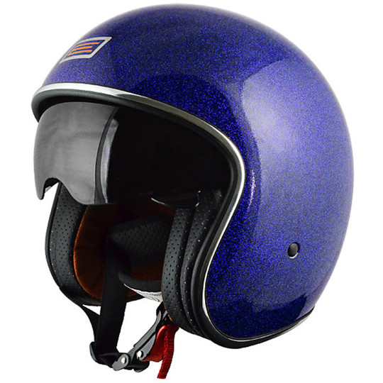 Motorcycle Helmet Jet Vintage Sprint Source BlueBerry glittered with visor Interior