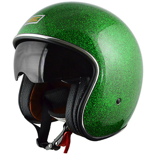 Motorcycle Helmet Jet Vintage Sprint Source Emerald glittered with visor Interior