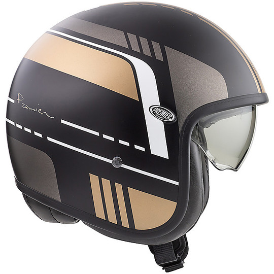 Motorcycle Helmet Jet Vintage VINTAGE EVO BL19 BM Premier Fiber Black Matte Gold