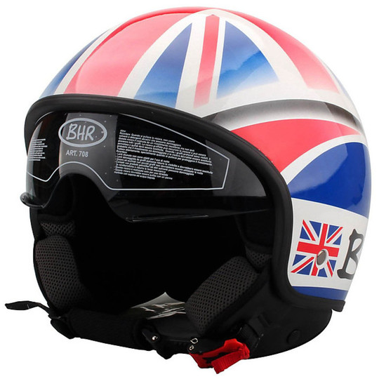 Motorcycle Helmet Jet Vintage With Visor Inner Bhr 708 Inglese