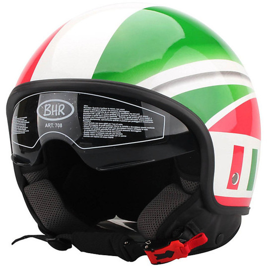 Motorcycle Helmet Jet Vintage With Visor Inner Bhr 708 Italian Flag