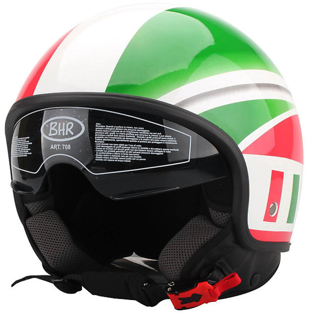 Motorcycle Helmet Jet Vintage With Visor Inner Bhr 708 Italian Flag For