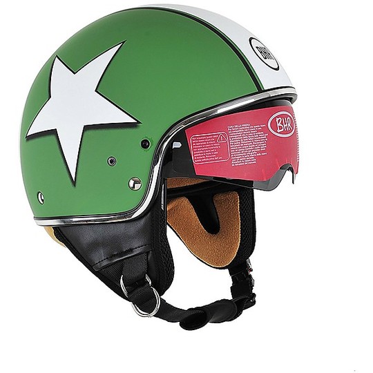Motorcycle Helmet Jet Vintage With Visor Inner Bhr 802 Green Star