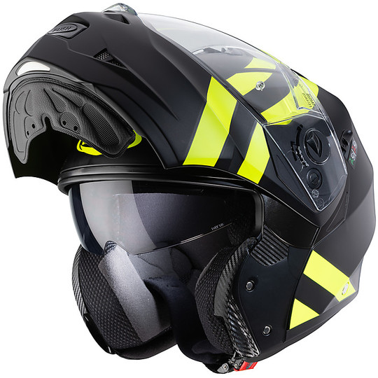 Motorcycle Helmet Mdulare P / J Approval Caberg DUKE II SUPERLEGEND Black Matt Yellow Fluo