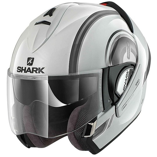 Motorcycle helmet Modular be opened Shark EVOLINE 3 MOOV UP Black White Silver