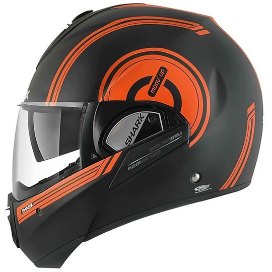 Motorcycle helmet Modular be opened Shark EVOLINE 3 MOOV UP Opaque Black Orange