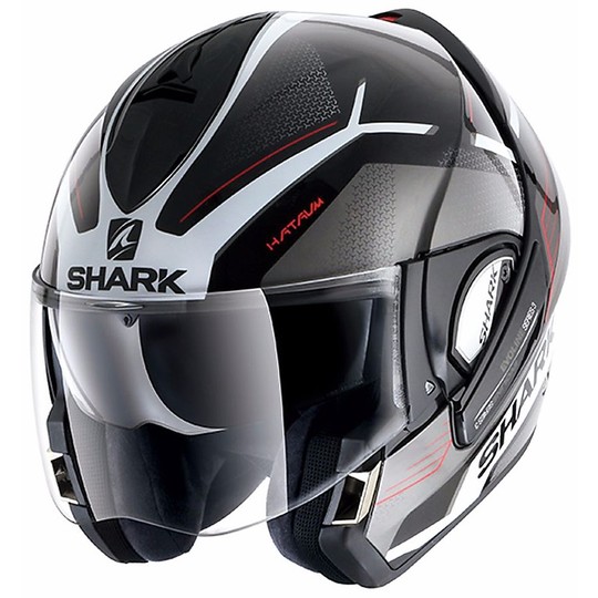 Motorcycle Helmet Modular Shark Dropdown Evoline 3 HATAUM Black White Red
