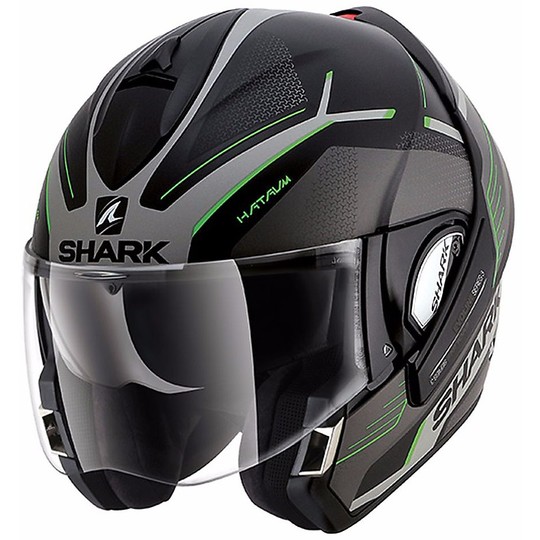 Motorcycle Helmet Modular Shark Dropdown Evoline 3 HATAUM Mat Black Green