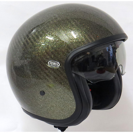 Motorcycle helmet premier jet vintage fiber with integrated visor Gliter Gold