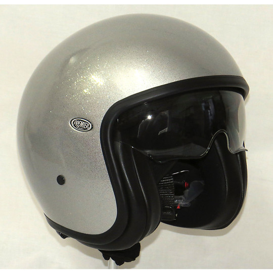 Motorcycle helmet premier jet vintage fiber with integrated visor Gliter Silver