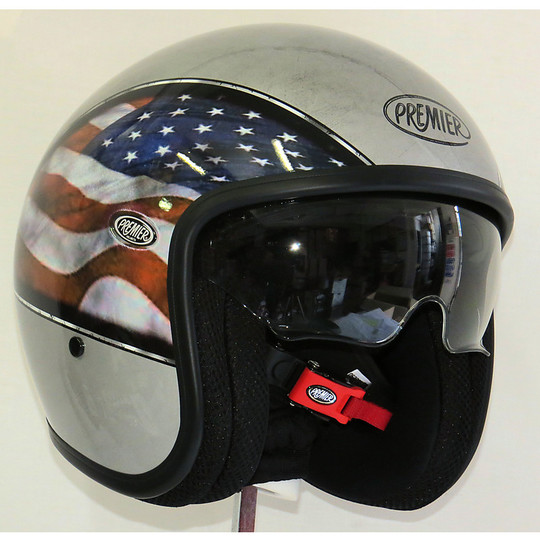 Motorcycle helmet premier jet vintage fiber with integrated visor old Confederate Style Silver