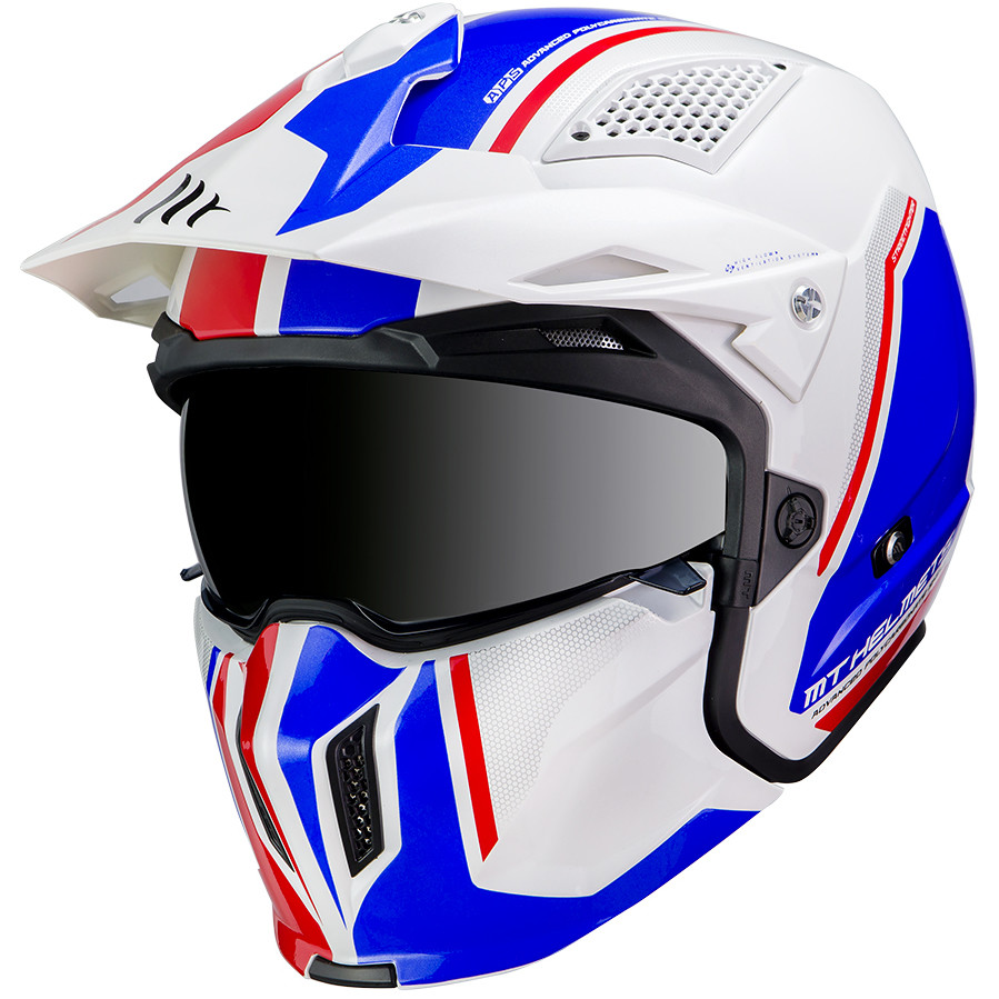 Motorcycle Helmet Trial Mt Helmet STREETFIGHTER Exrta Sv TWIN B7 White Blue Glossy