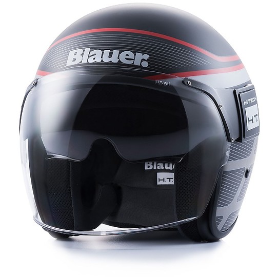 Motorcycle Helmet Visor Jet Double Fiber Blauer POD Black Matte Red