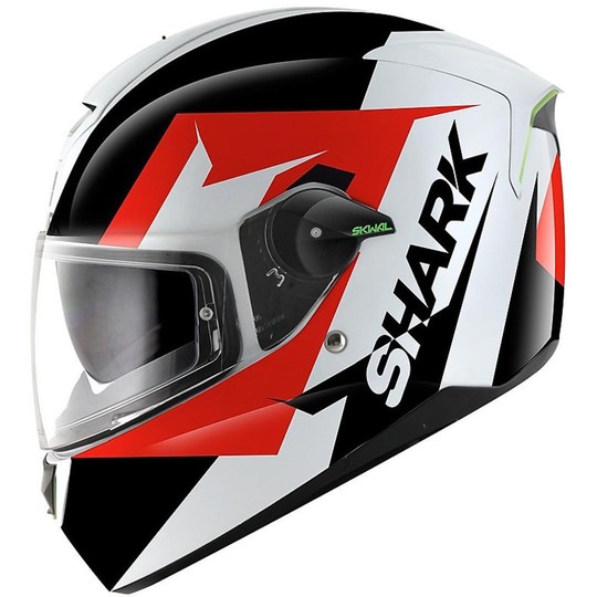 Motorcycle Helmet With Integral LED Shark Skwal STICKING White Black Red