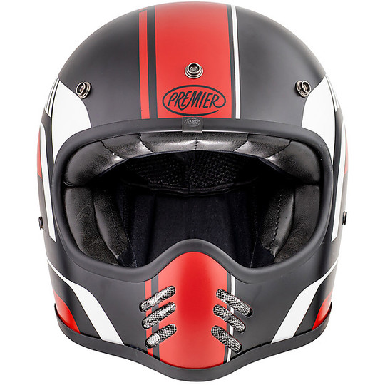 Motorcycle Integral Helmet Vintage Premier MX BL92 BM Black Red Matt