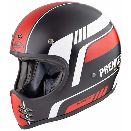 Motorcycle Integral Helmet Vintage Premier MX BL92 BM Black Red Matt