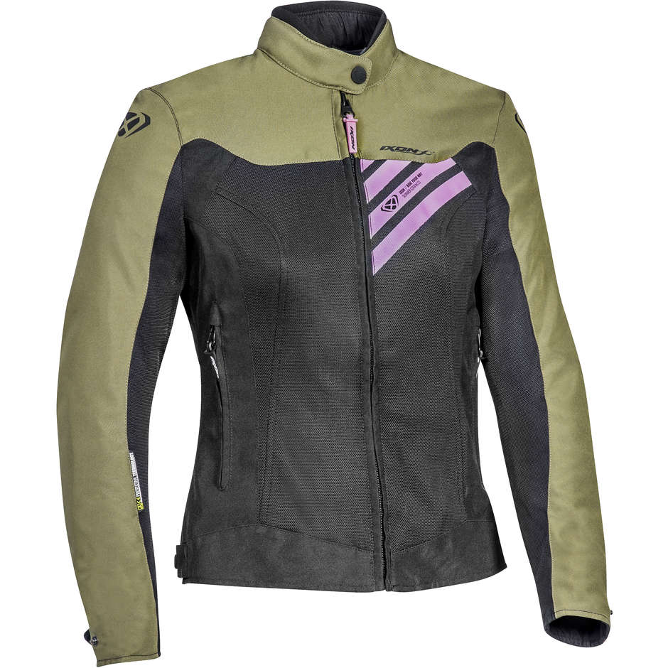 Motorcycle Jacket for Woman in Perforated Fabric Ixon ORION LADY Black Khaki Pink