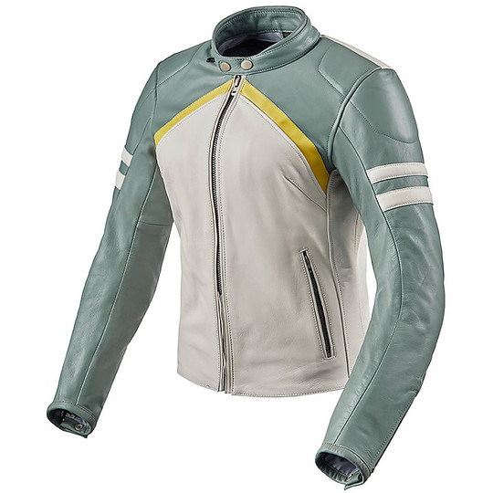 Motorcycle Jacket for Women in Leather Custom Rev'it MERIDIAN LADIES White Green