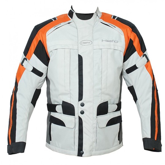 Motorcycle Jacket Hero Fabric Technician 4 Seasons HR 897 White Orange Removable