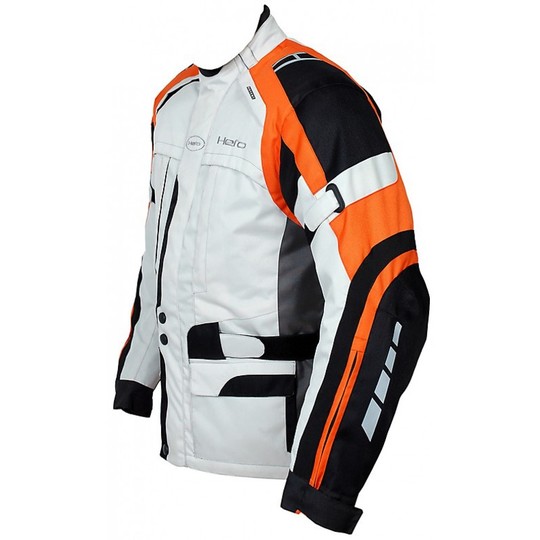 Motorcycle Jacket Hero Fabric Technician 4 Seasons HR 897 White Orange Removable