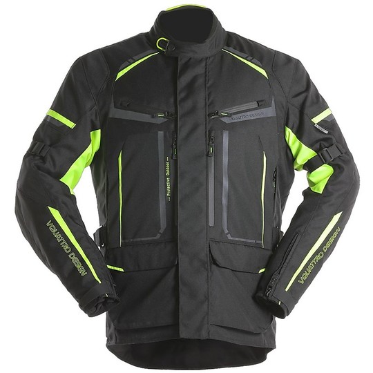 Motorcycle Jacket In All Season Touring Fabric Waterproof VQuattro X-TRACK Black Yellow Fluo