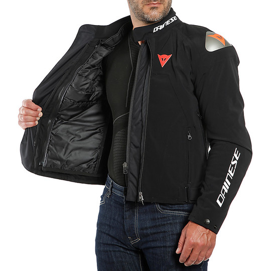 Motorcycle Jacket in Dainese D-DRY Fabric INDOMITA D-DRY XR Black Red Fluo