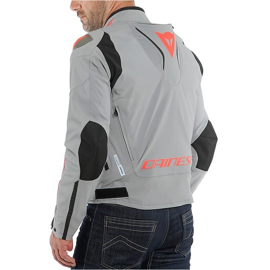 Motorcycle Jacket in Dainese D-DRY Fabric INDOMITA D-DRY XR Gray Black Red Fluo