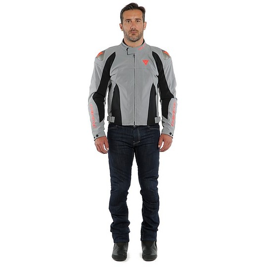 Motorcycle Jacket in Dainese D-DRY Fabric INDOMITA D-DRY XR Gray Black Red Fluo