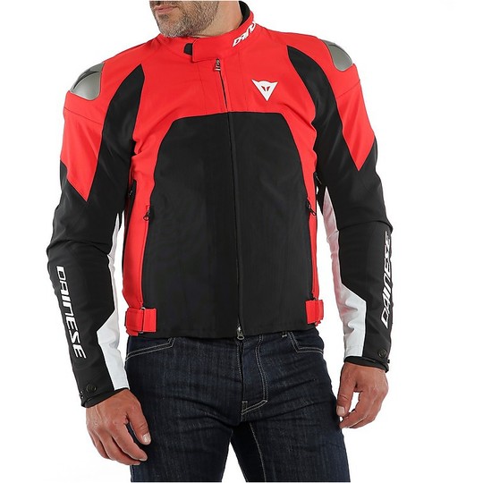 Motorcycle Jacket in Dainese Dainese Fabric INDOMITA D-DRY XR Red Fluo Black White