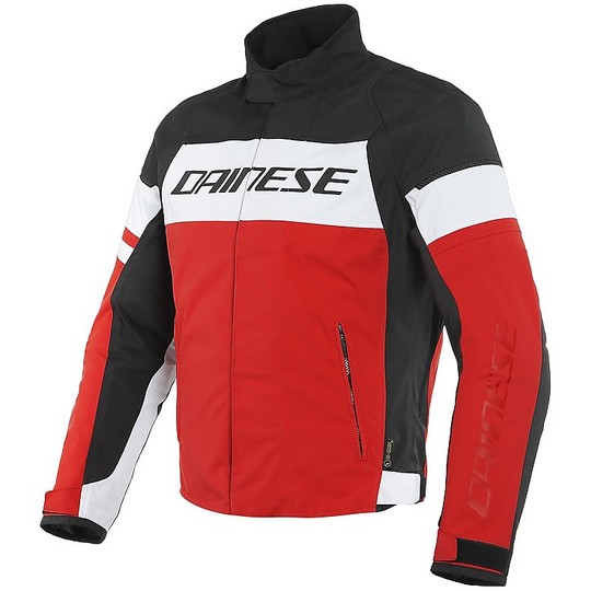 Motorcycle Jacket In Dainese Fabric SAETTA D-DRY White Red Black