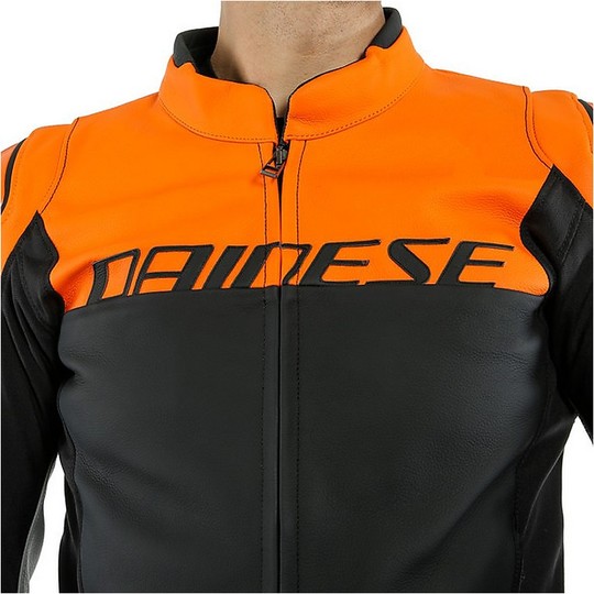 Motorcycle Jacket In Dainese Leather AGILE Black Orange Gray