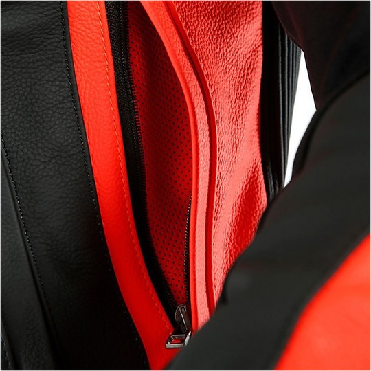 Motorcycle Jacket In Dainese SUPER RACE Leather White Red Fluo Black