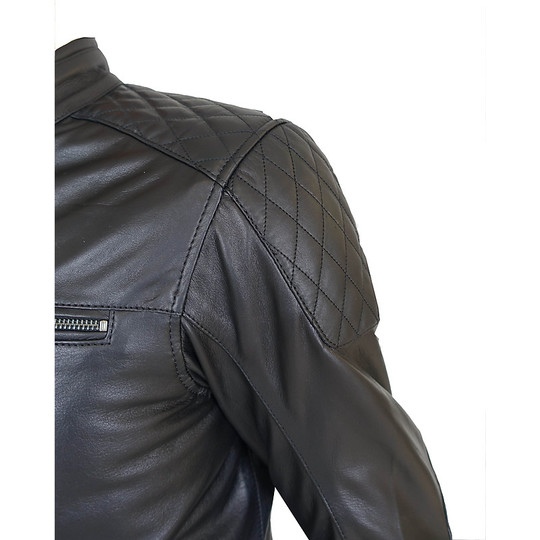 Motorcycle Jacket in Genuine Soft Leather PXT DIAMOND Black Vintage