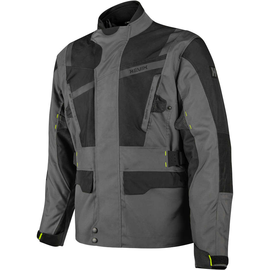 Motorcycle Jacket In Hevik Touring STELVIO LIMITED Triple Layer Black Gray Fabric