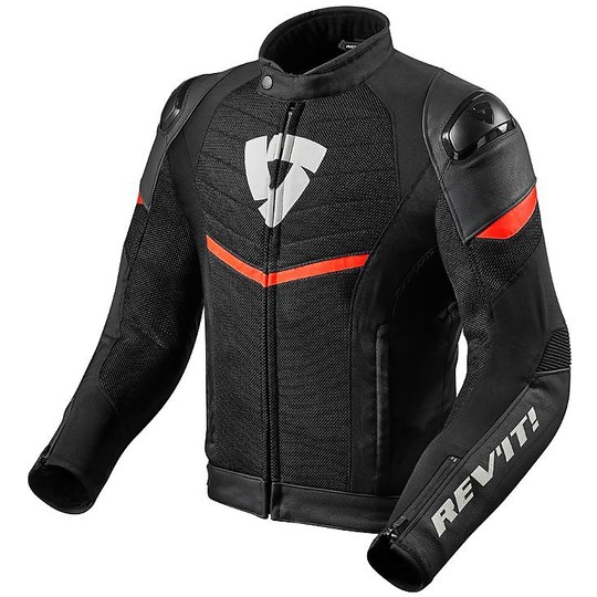 Motorcycle Jacket In Perforated Fabric Racing Rev'it MANTIS Black Red Fluo