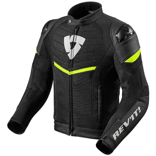 Motorcycle Jacket In Perforated Fabric Racing Rev'it MANTIS Black Yellow Fluo