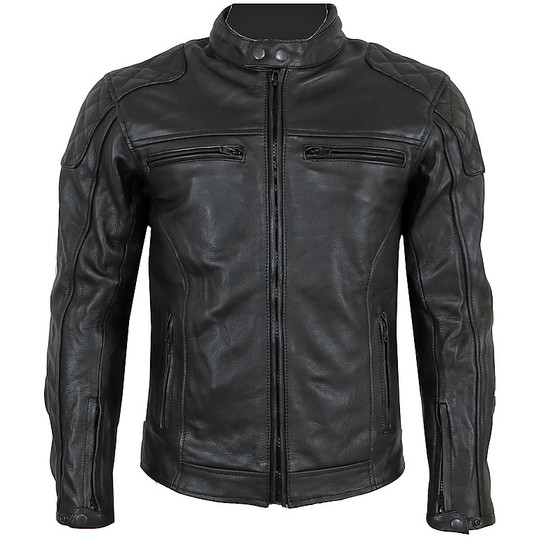 Motorcycle Jacket In Vintage Technical Leather Racer Black Leather For ...