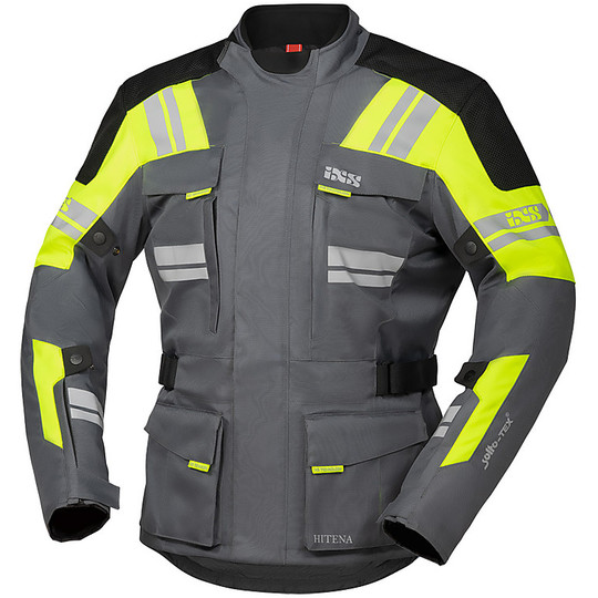 Motorcycle Jacket Ixs Tour Waterproof Fabric BLADE-ST 2.0 Gray Yellow Fluo