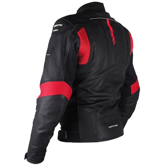 Motorcycle Jacket Leather Waterproof Vquattro SP-81 Black Red