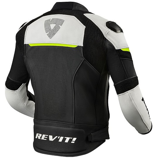 Motorcycle Jacket Perforated Leather Racing Rev'it CONVEX Black Yellow Fluo