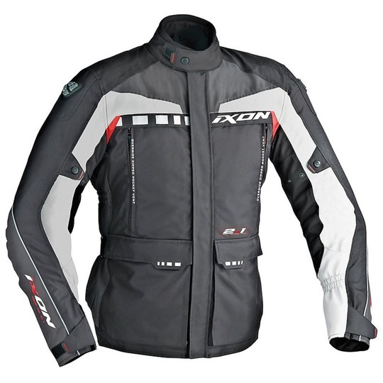 Motorcycle Jacket Technical Fabric Ixon CORSICA Black Grey Red