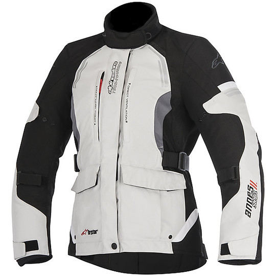 Motorcycle Jacket Woman In Fabric 4 Seasons Alpinestars Stella ANDES v2 Drystar Light Gray Black