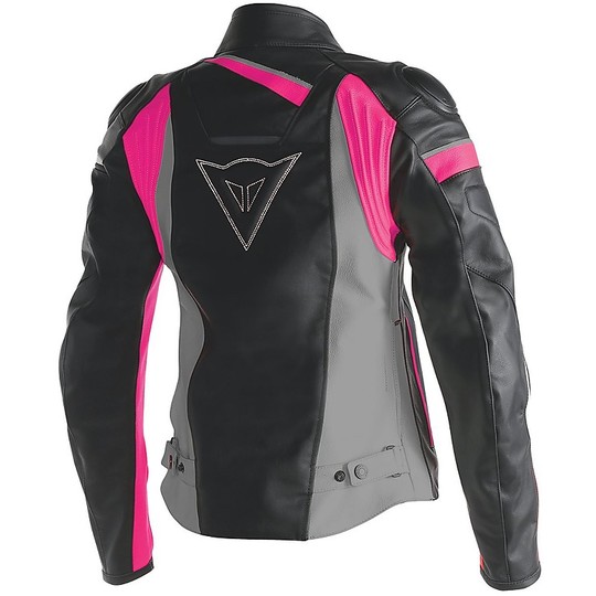 Motorcycle Jacket Women's Leather Dainese Model Veloster Black Anthracite Fuchsia